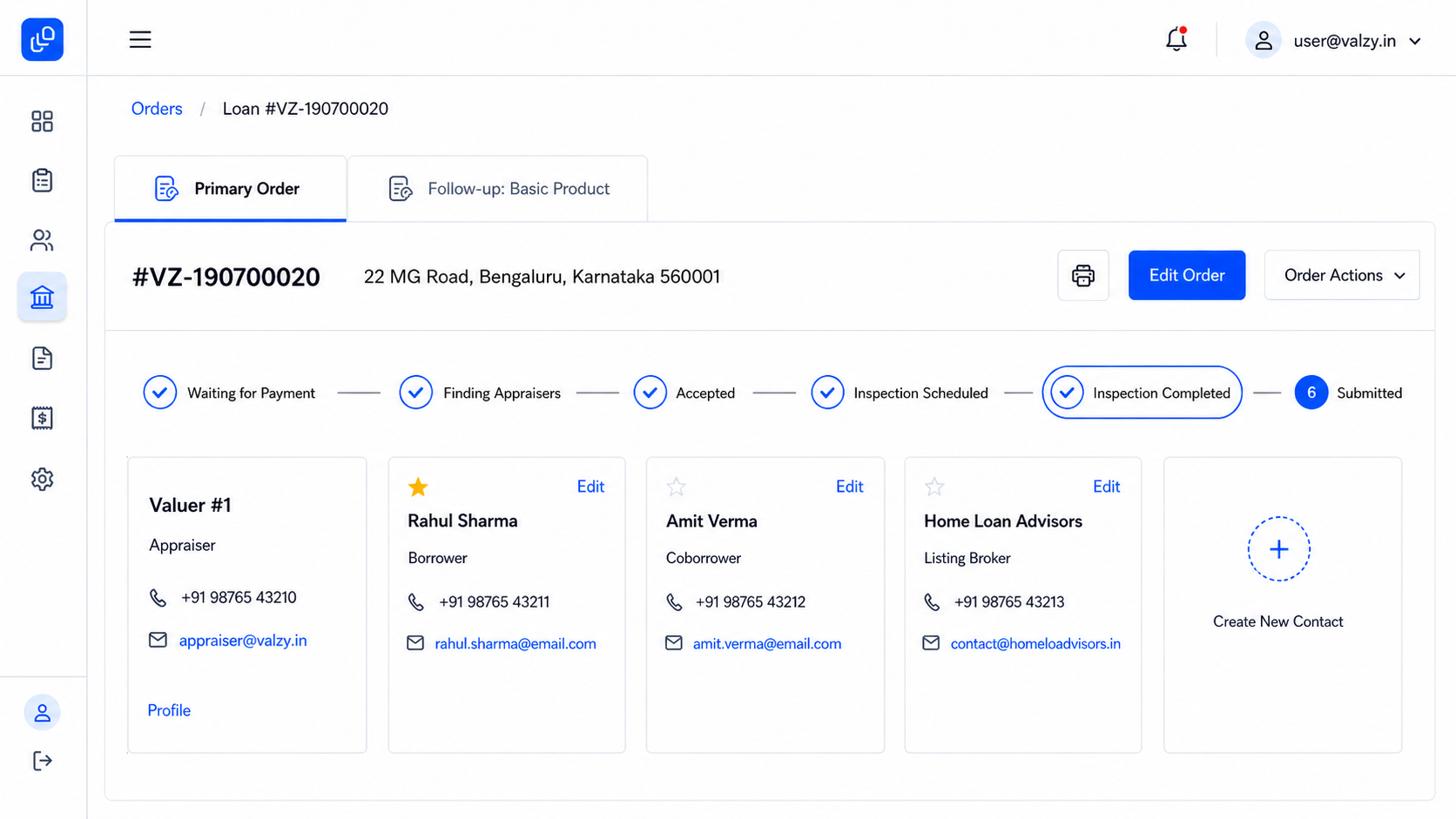 Valzy LOS platform preview showing the loan origination system interface